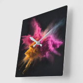 ピンクとオレンジのパウダーブラスト スクエア壁時計 (傾斜)