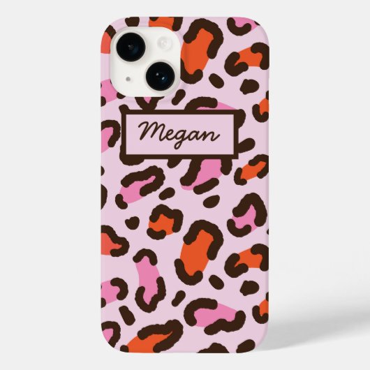 ピンクとオレンジのヒョウ柄カスタム Case-Mate iPhoneケース (裏面)