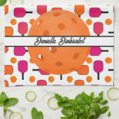 ピンクとオレンジのピックボールのパドルパーソナライズされた キッチンタオル (折り畳み)