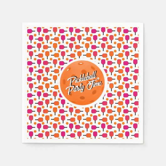 ピンクとオレンジのピックボールのパドルパーソナライズされた スタンダードカクテルナプキン (正面)