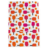 ピンクとオレンジのピックボールのパドルパーソナライズされた ミディアムペーパーバッグ (裏面)