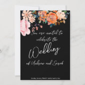 ピンクとオレンジのフローラと金ゴールド結婚式招待状 招待状 (正面)