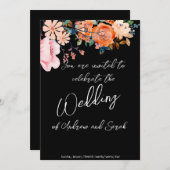 ピンクとオレンジのフローラと金ゴールド結婚式招待状 招待状 (正面/裏面)