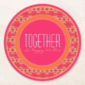 ピンクとオレンジのフローラアクセント ラウンドペーパーコースター (正面)