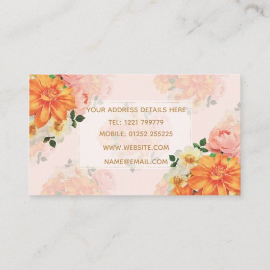 ピンクとオレンジのフローラアートデザイン 名刺 (裏面)
