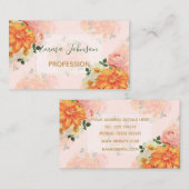 ピンクとオレンジのフローラアートデザイン 名刺 (正面/裏面)