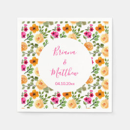 ピンクとオレンジのフローラスエレガントクリプト スタンダードカクテルナプキン