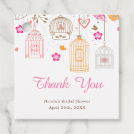 ピンクとオレンジのフローラバードケージブライダルシャワー フェイバータグ