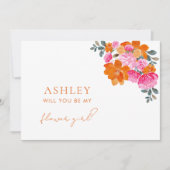 ピンクとオレンジのフローラフラワーガールプロポーズカード 招待状 (正面)