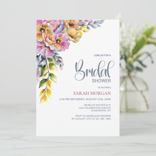 ピンクとオレンジのフローラブライダルシャワー 招待状 (スタンド正面)
