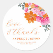 ピンクとオレンジのフローララブ&感謝してい卒業プログラム ラウンドシール (正面)
