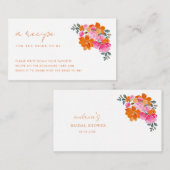 ピンクとオレンジのフローラレシピ要求ブライダルシャワー エンクロージャーカード (正面/裏面)
