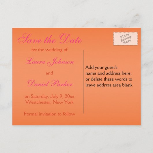 ピンクとオレンジのフローラ日付ポストカードの保存 案内ポストカード (裏面)