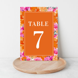 ピンクとオレンジのフローラ水彩表7 結婚s テーブルナンバー