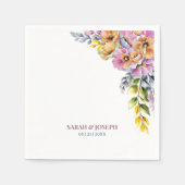 ピンクとオレンジのフローラ結婚の スタンダードカクテルナプキン (正面)