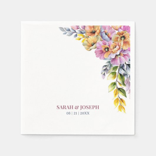 ピンクとオレンジのフローラ結婚の スタンダードカクテルナプキン (正面)