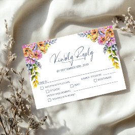 ピンクとオレンジのフローラ結婚の 出欠カード