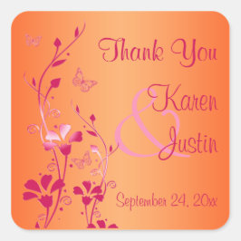 ピンクとオレンジのフローラ結婚式の引き出物シール スクエアシール