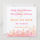 ピンクとオレンジのフローラ結婚式の日付を保存 セーブザデート (正面)
