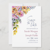 ピンクとオレンジのフローラ結婚式の日付を保存 招待状 (正面)