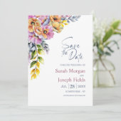 ピンクとオレンジのフローラ結婚式の日付を保存 招待状 (スタンド正面)
