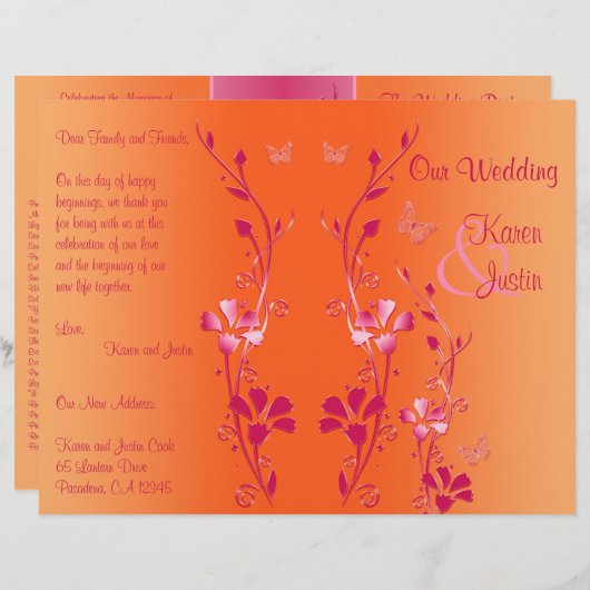 ピンクとオレンジのフローラ結婚式 プログラム (正面/裏面)