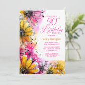 ピンクとオレンジのフローラ90th誕生日パーティー 招待状 (スタンド正面)