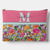 ピンクとオレンジのフローラ パーソナライズされた アクセサリーポーチ (正面)