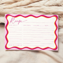 ピンクとオレンジのブライダルシャワー波状レシピカード