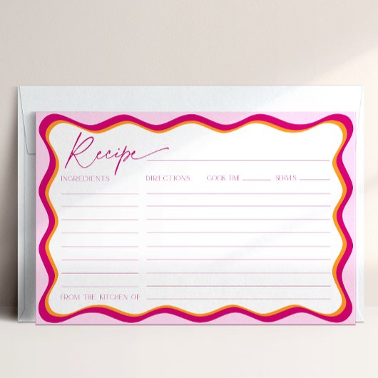 ピンクとオレンジのブライダルシャワー波状レシピカード 招待状