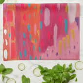 ピンクとオレンジのブラシマークの抽象芸術 キッチンタオル (折り畳み)