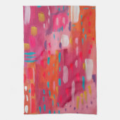 ピンクとオレンジのブラシマークの抽象芸術 キッチンタオル (縦)