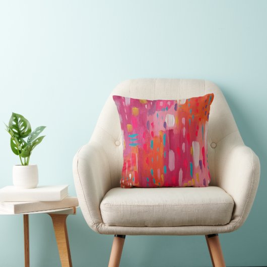 ピンクとオレンジのブラシマークの抽象芸術 クッション (椅子)