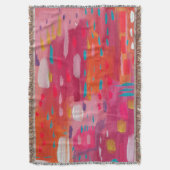 ピンクとオレンジのブラシマークの抽象芸術 スローブランケット (正面縦)