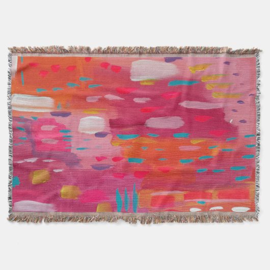 ピンクとオレンジのブラシマークの抽象芸術 スローブランケット (正面)