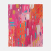ピンクとオレンジのブラシマークの抽象芸術 フリースブランケット (正面)