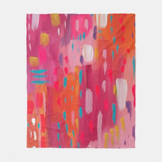 ピンクとオレンジのブラシマークの抽象芸術 フリースブランケット (正面)