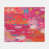 ピンクとオレンジのブラシマークの抽象芸術 フリースブランケット (正面(横))