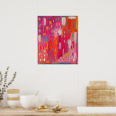ピンクとオレンジのブラシマークの抽象芸術 ポスター (キッチン)