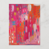 ピンクとオレンジのブラシマークの抽象芸術 ポストカード (正面)