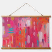 ピンクとオレンジのブラシマークの抽象芸術 吊り下げ型タペストリー (正面)