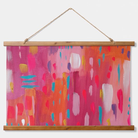 ピンクとオレンジのブラシマークの抽象芸術 吊り下げ型タペストリー (正面)