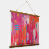 ピンクとオレンジのブラシマークの抽象芸術 吊り下げ型タペストリー (傾斜あり)