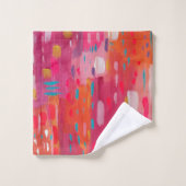 ピンクとオレンジのブラシマーク抽象芸術 バスタオルセット (ウォッシュタオル)