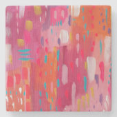 ピンクとオレンジのブラシマーク ストーンコースター (正面)