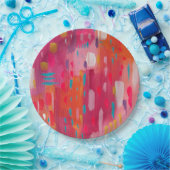 ピンクとオレンジのブラシマーク ペーパープレート (パーティー)