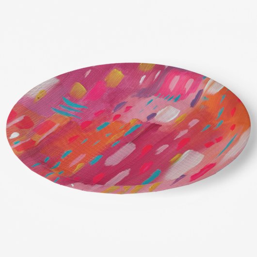 ピンクとオレンジのブラシマーク ペーパープレート (アングル)