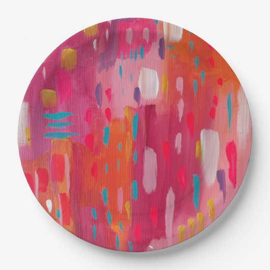 ピンクとオレンジのブラシマーク ペーパープレート (正面)