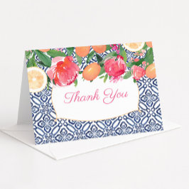 ピンクとオレンジのブルー タイル メディテレーニア シャワー サンキューカード