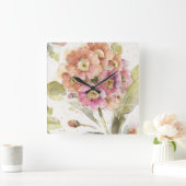 ピンクとオレンジのプリムローズ スクエア壁時計 (ホーム)